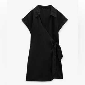 Zara black linen wrap dress romper
